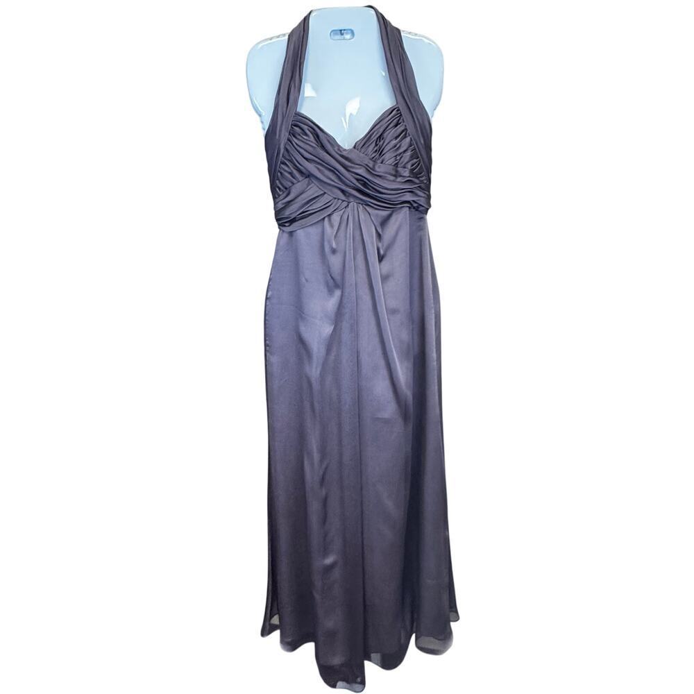 ML Monique Lhuillier Ruched Halter Long Dress‎ Lavender Purple Bridesmaid  Sz 6